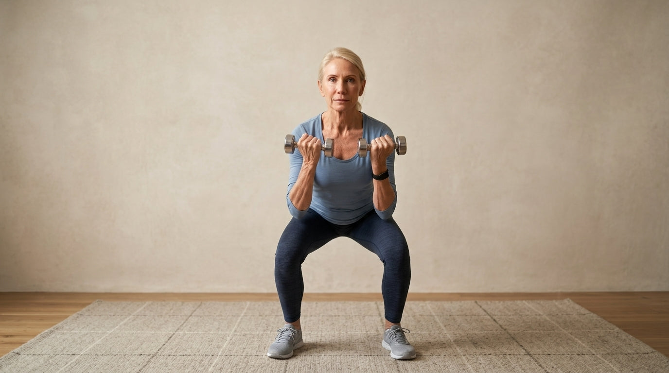woman over 50 lifting light weights